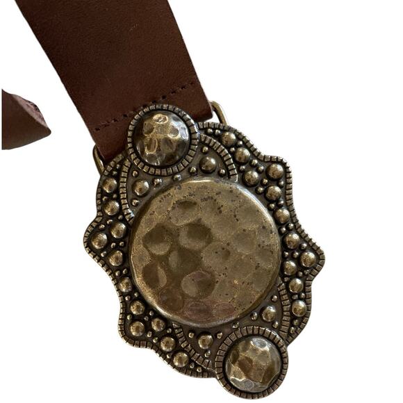 Landes Mocha Brown Leather Belt with Antiqued Gold Tone Buckle M main image 2